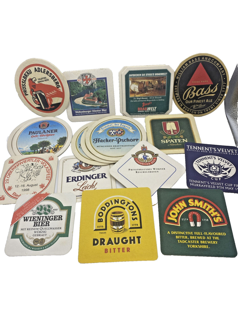 Lot of 18 Vintage Beer Coasters Bass Paulaner Erdinger Spaten Tennent’s